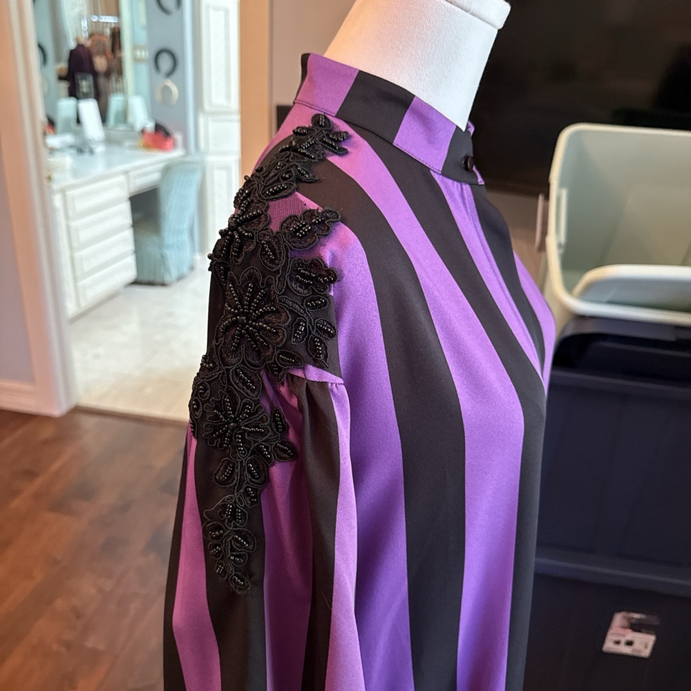 Striped Purple & Black Maxi Dress with Ruffle Hem - Picture 3 of 9